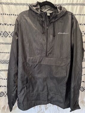 Eddie Bauer Men's Charcoal Hooded Windbreaker Pullover